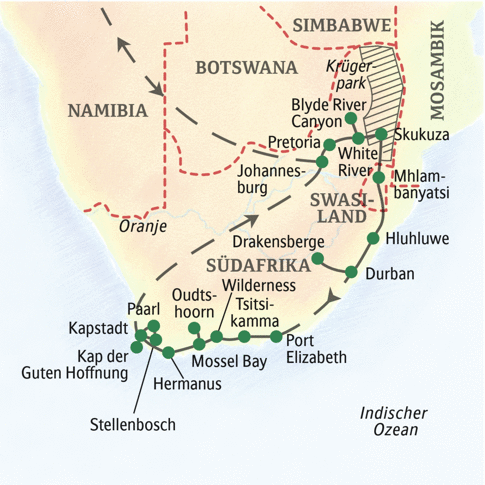 Reiseverlauf Südafrika - Rundreise »Große Südafrikareise mit Viktoriafällen«