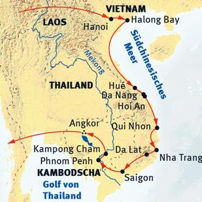 Reiseverlauf Vietnam + Kambodscha - Rundreise "Vietnam - Kambodscha überland"